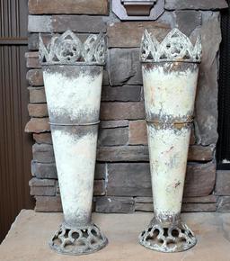 Pair of  Chalk Painted Metal Mantle Vases