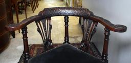 Fine 19th C. Chippendale Carved Walnut Corner Chair