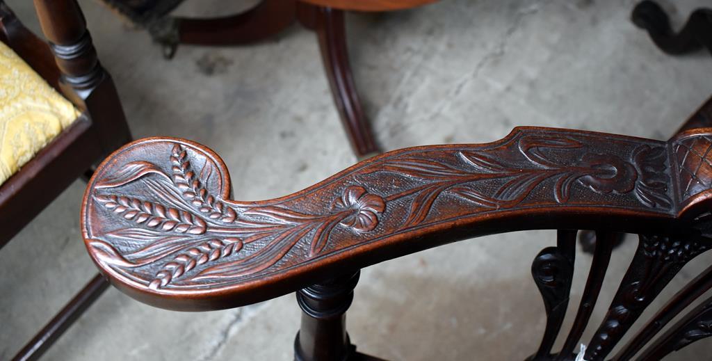 Fine 19th C. Chippendale Carved Walnut Corner Chair