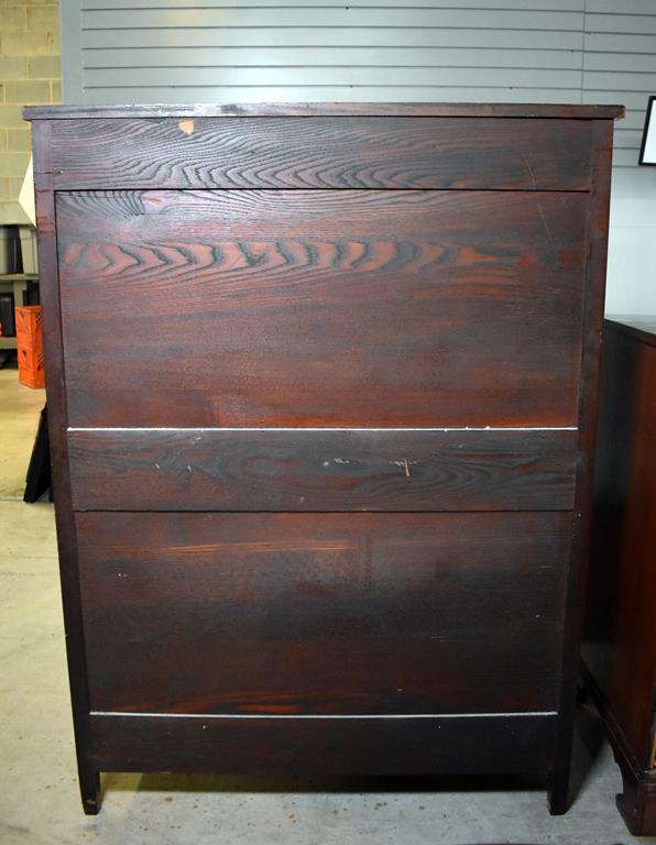 19th C. Hepplewhite Satinwood Inlaid Mahogany Recurve Tall Chest, Six Drawers