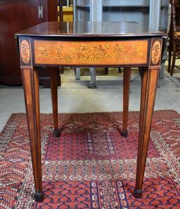 Early 19th C. Mahogany with Floral Marquetry Pembroke Table