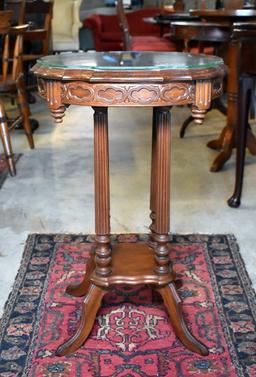 Antique Eastlake Style Reeded Column Side Table w/ Glass Cover