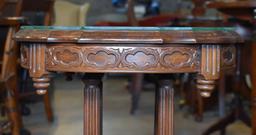 Antique Eastlake Style Reeded Column Side Table w/ Glass Cover