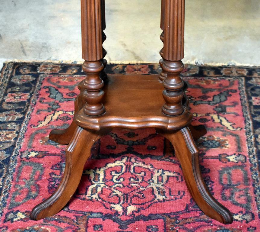 Antique Eastlake Style Reeded Column Side Table w/ Glass Cover