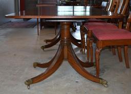 Antique Duncan Phyfe Style Mahogany Dining Table, Brass Caster Paw Feet, Attributed to Kittinger