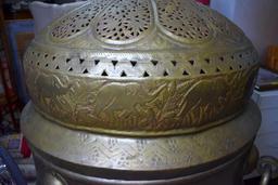 Remarkable Oriental Brass Brazier Censer with Elephant Train Decoration