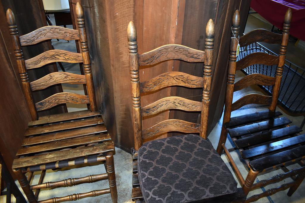 Set of Six Old Ladderback Chairs with Various Seats