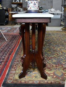 Antique Victorian Marble Top Walnut Side Table