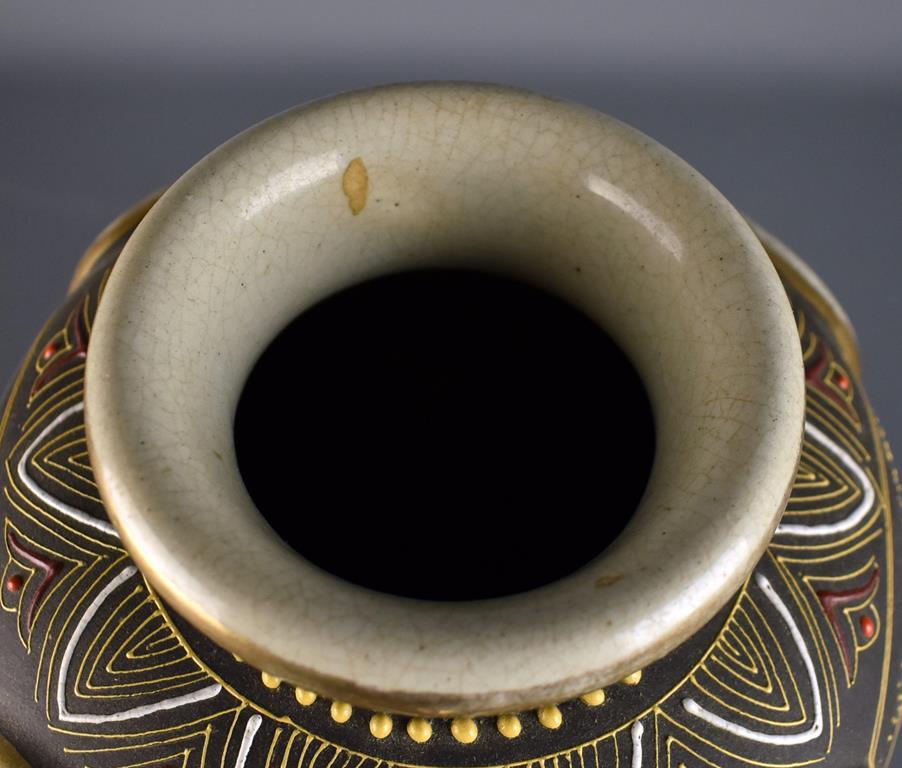 Antique 12” H Japanese Meiji Period Satsuma Moriage Vase