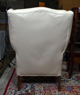 Handsome Cream or Light Tan Leather Wing Chair