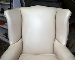 Handsome Cream or Light Tan Leather Wing Chair