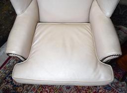 Handsome Cream or Light Tan Leather Wing Chair