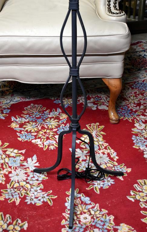 Black Strap Metal Floor Lamp with Light Colored Leatheresque Shade (Lots 9 &10 Match)