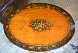 Notable Satinwood Oval Center Table Hand Painted Manner of Angelica Kauffman, English, 19th C.