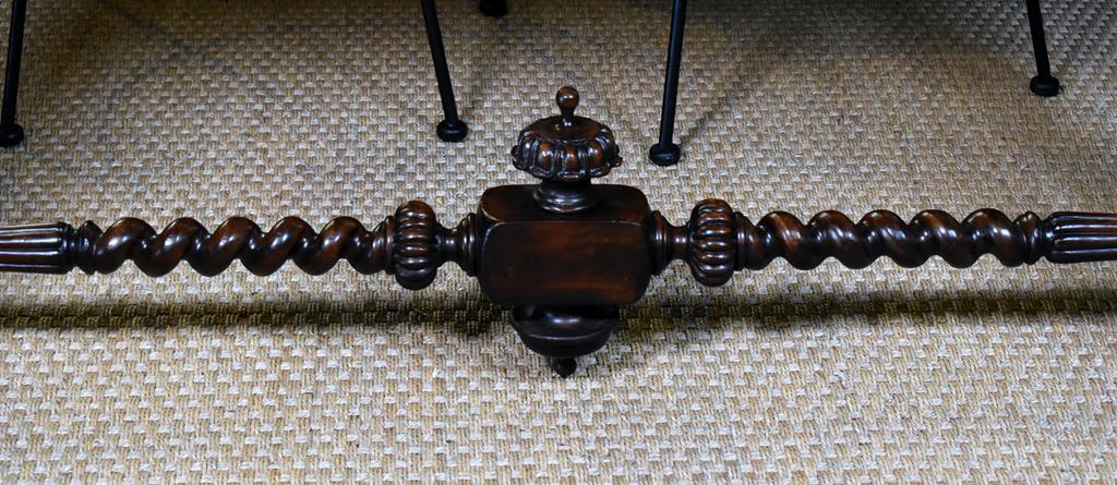 “European Crossroads” by John Richard Leather Top Walnut Console Table, Barley Twist Base