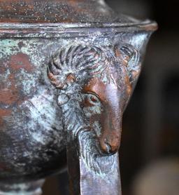 Pair of Hand Made Maitland-Smith Bronze Sideboard Lamps, Ram's Head & Hoof Motif
