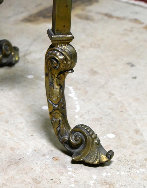 Lovely Antique Brass Marble Top Stand with Stylized Dolphin & Shell Feet