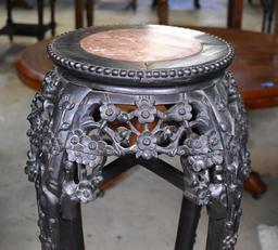 Antique 19th C. Chinese Hand Carved Rosewood Marble Top Stand