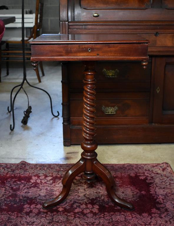 Antique Mahogany Writing Slope Box on Spiral Twist Turned Column Stand