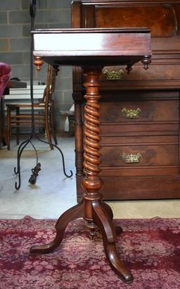 Antique Mahogany Writing Slope Box on Spiral Twist Turned Column Stand