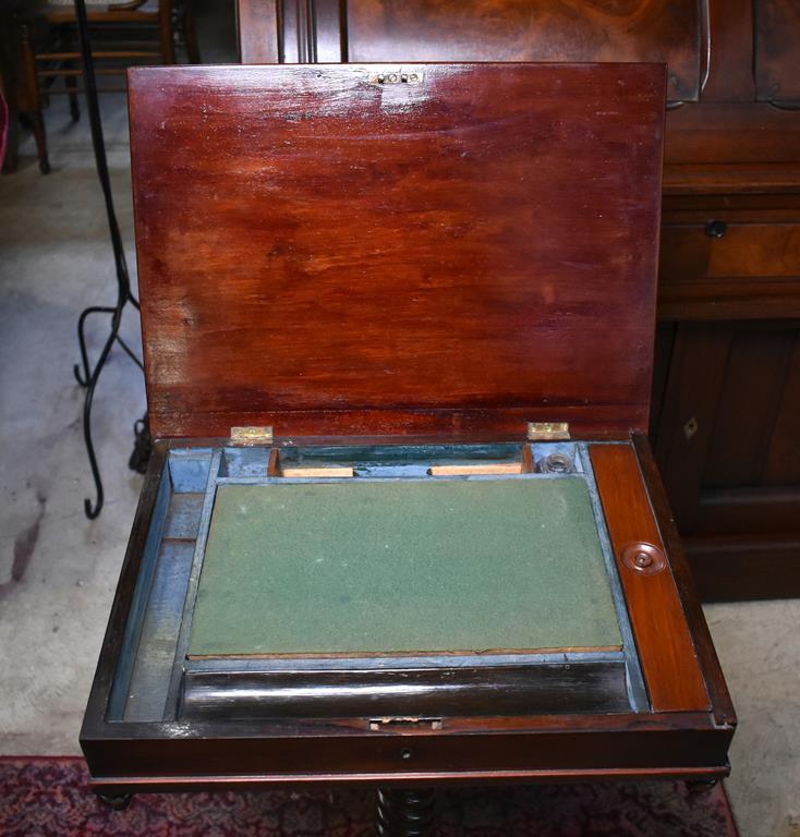 Antique Mahogany Writing Slope Box on Spiral Twist Turned Column Stand