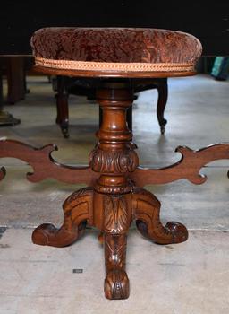 Mid 19th C. Carved Walnut Organ / Melodeon Stool