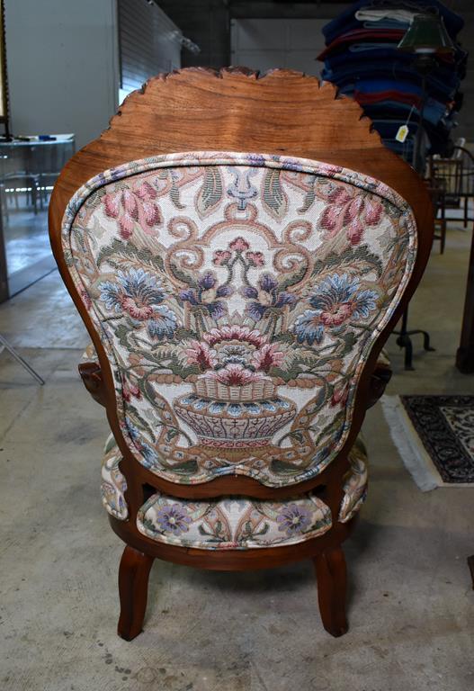 Beautiful Tapestry Upholstered Antique Carved Walnut Armchair