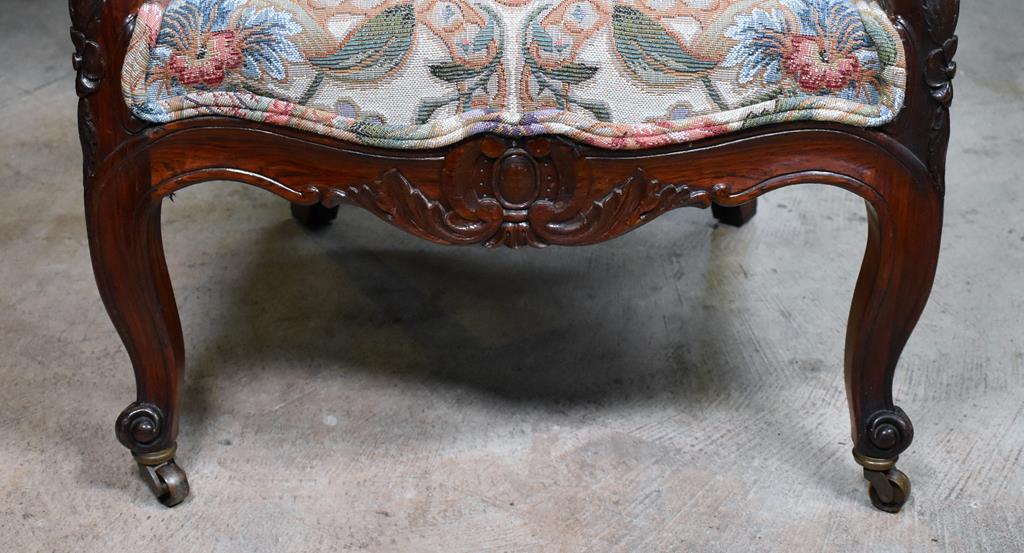 Beautiful Tapestry Upholstered Antique Carved Walnut Armchair