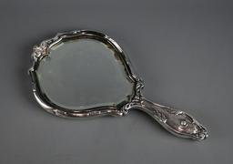 Antique Art Nouveau Sterling Silver Frame Hand Mirror