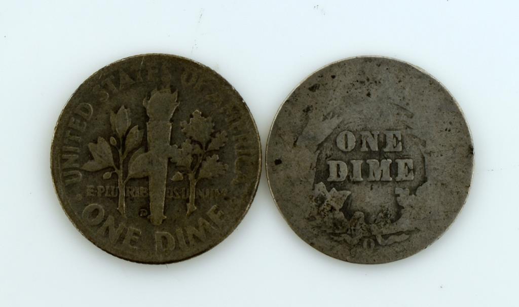 Lot of 8 Mint mark Silver Dimes: 1903O, 1905O, 1905S, 1908D (3), 1912D, 1948D