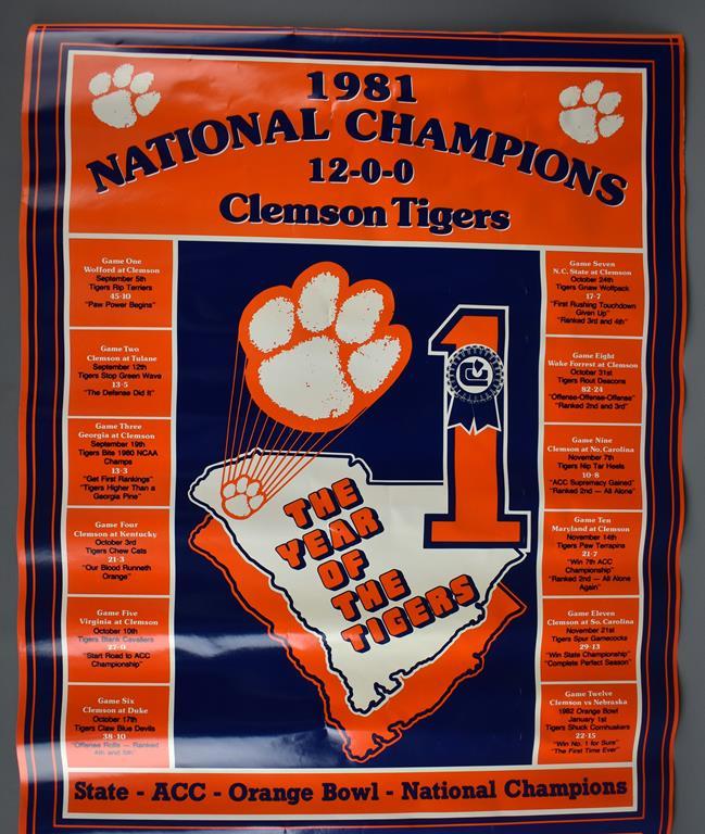 1981-82 National Championship Season Clemson Tigers Football Commemorative Calendar Poster