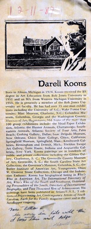 Darell Koons (So. Car., 1924-2016) “James F. Howard House near Tigerville, SC”, Acrylic, Signed