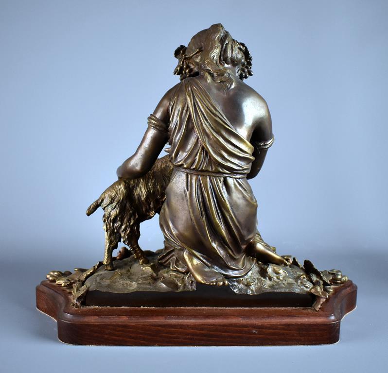 Ricardo Soriano Cerdan ( Spanish, 20th C.) “Youth of Antiquity with Goat” , Bronze on Wooden Base