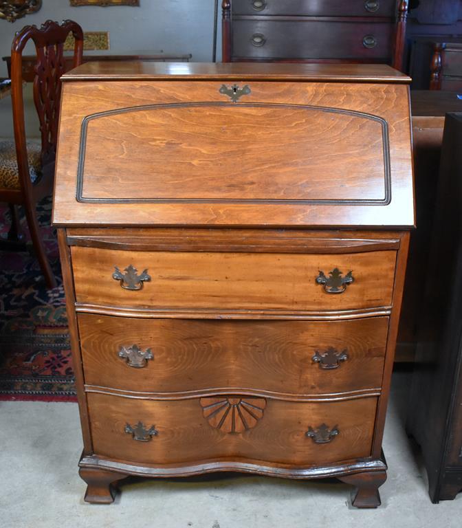 Attractive 20th C. Fruitwood Drop Front Secretary Desk