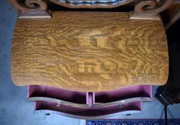 Early 20th C. Antique Quartersawn Oak Mirrored Recurve Dresser