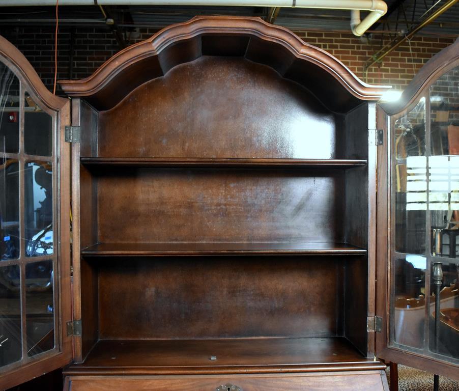 Elegant Queen Anne Style Walnut Drop Front Secretary with Book Hutch