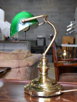Vintage Green Glass Shade Banker's Lamp
