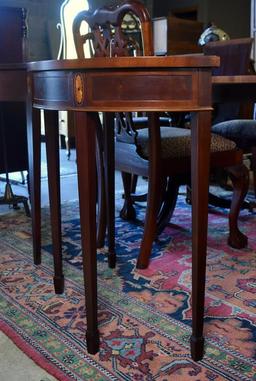 Charming Hekman Furn. Hepplewhite Style Satinwood Inlaid Mahogany Demilune Table