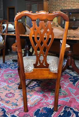 Set Six Drexel Chippendale Carved Mahogany Dining Chairs, Leopard Print Seats