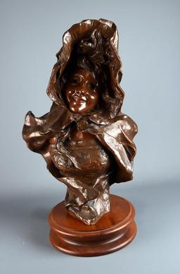 Georges van der Straeten (Belgian, 1856-1928) Belle Epoque Bust of a Lady, Bronze, Signed