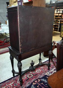 Antique Baroque Style Marquetry Decorated Walnut China Cabinet with Urn Ornament