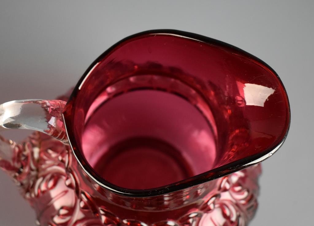 Vintage Ruby Red Glass Pitcher with Crystal Handle