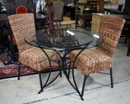 Pair of Rattan Dining Chairs with Black Metal Legs
