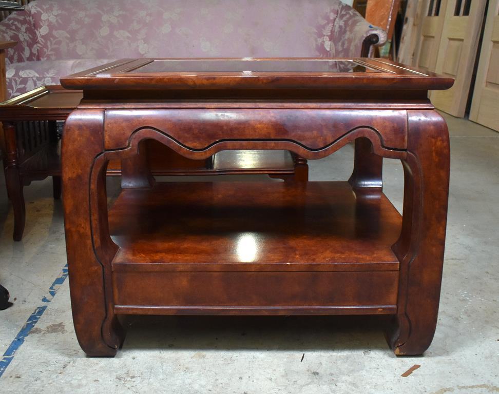 Vintage End Table with Glass Top, Lower Drawer