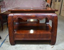Vintage End Table with Glass Top, Lower Drawer