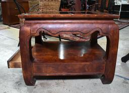 Vintage End Table with Glass Top, Lower Drawer