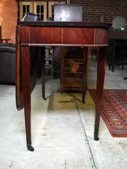 Vintage Satinwood Inlaid Mahogany Hepplewhite Drop Leaf Dining Table with Extension Leaves