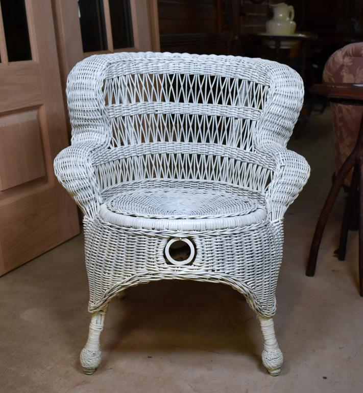 Vintage White Rattan Wicker Club Chair