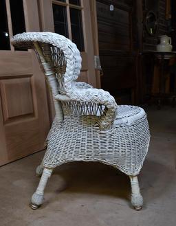 Vintage White Rattan Wicker Club Chair