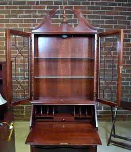 Mahogany Chippendale Drop Front Secretary with Book Hutch by Jasper Cabinet